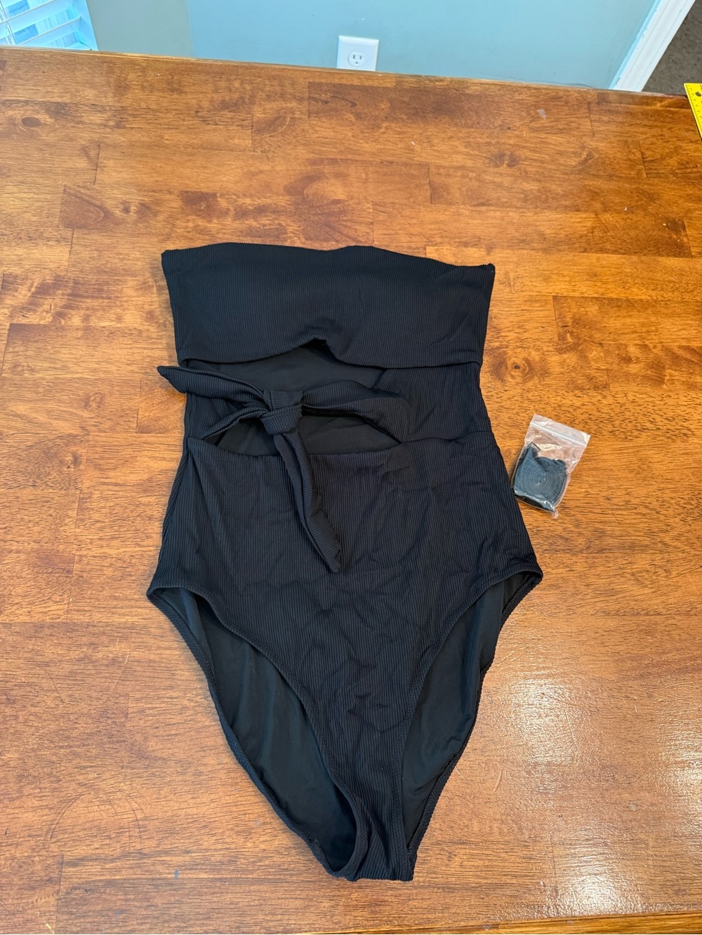 Aerie Ribbed Wrap Strapless One Piece Swimsuit Large Long L Tall Black Cutout